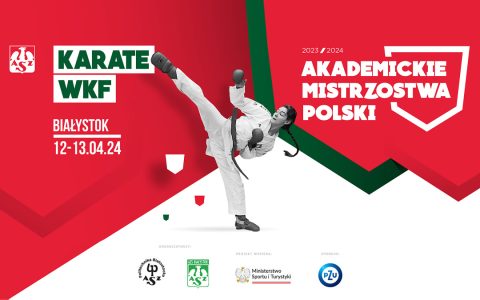 W dniach 12 i 13 kwietnia 2024 odbędą się Akademickie Mistrzostwa Polski w Karate WKF 2024! Gospodarzem wydarzenia będzie Politechnika Białostocka, która po raz pierwszy będzie organizatorem wydarzenia na takim szczeblu w tej dyscyplinie sportu. Karatecy trenujący na kampusie Politechniki Białostockiej mają wiele sukcesów na koncie. W 2023 roku Politechnika Białostocka została wicemistrzem w AMP w Karate WKF! A studentka – Klaudia Arleta Sokołowska otrzymała złoty medal w karate kumite kobiet. Czy w tym roku uczelni techniczna z Białegostoku powiększy kolekcję medali? Trzymamy za to kciuki! W ramach tegorocznych mistrzostw odbędą się zawody indywidualne oraz drużynowe dla kobiet oraz mężczyzn w 8 konkurencjach i 5 kategoriach wagowych. Każda uczelnia może zgłosić dowolną liczbę uczestników. Mistrzostwa rozgrywane są w następujących konkurencjach i kategoriach wagowych: • kumite indywidualne mężczyzn: -60, -67, -75, -84, +84 kg • kumite indywidualne kobiet: -50, -55, -61,-68, +68 kg • kumite drużynowe mężczyzn (3 zawodników + 1 rezerwowy) • kumite drużynowe kobiet (3 zawodniczki + 1 rezerwowa) • kata indywidualne mężczyzn • kata indywidualne kobiet • kata drużynowe mężczyzn • kata drużynowe kobiet Mistrzostwa odbędą się na kampusie w Akademickim Centrum Sportu Politechniki Białostockiej, przy ulicy Wiejskiej 41 w Białymstoku. Organizatorem wydarzenia jest Klub Uczelniany AZS Politechniki Białostockiej i Klub Środowiskowy AZS Województwa Podlaskiego. Wydarzenie wspiera Ministerstwo Sportu i Turystyki oraz PZU. Patronat medialny: Radio Akadera Więcej informacji na stronie AZS – sprawdź Harmonogram zawodów – sprawdź